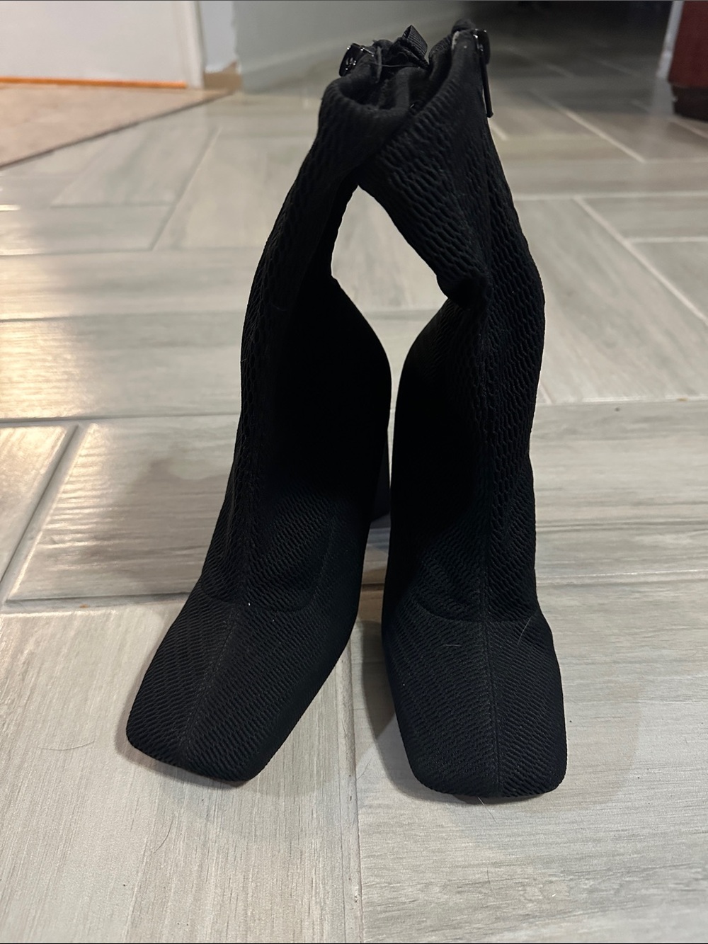 ASOS Black Knit Square-Toe Ankle Heeled Boots
